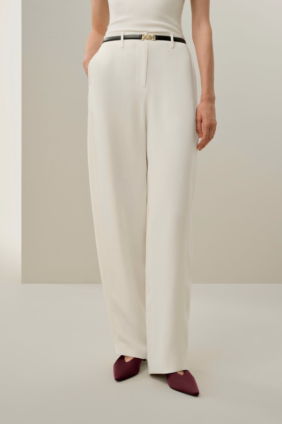 Curved Seam Silk Crepe Pants