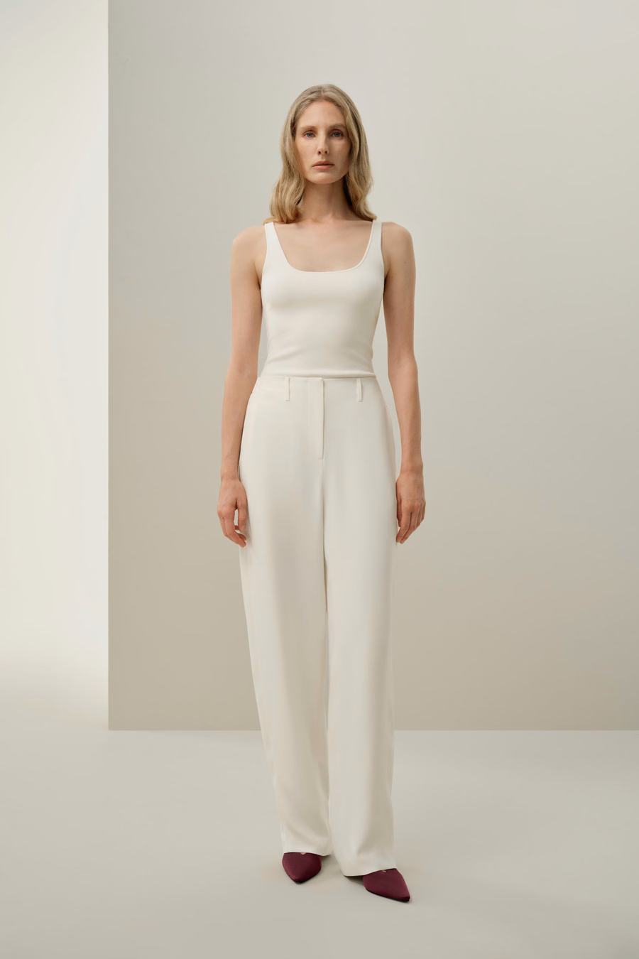 Curved Seam Silk Crepe Pants