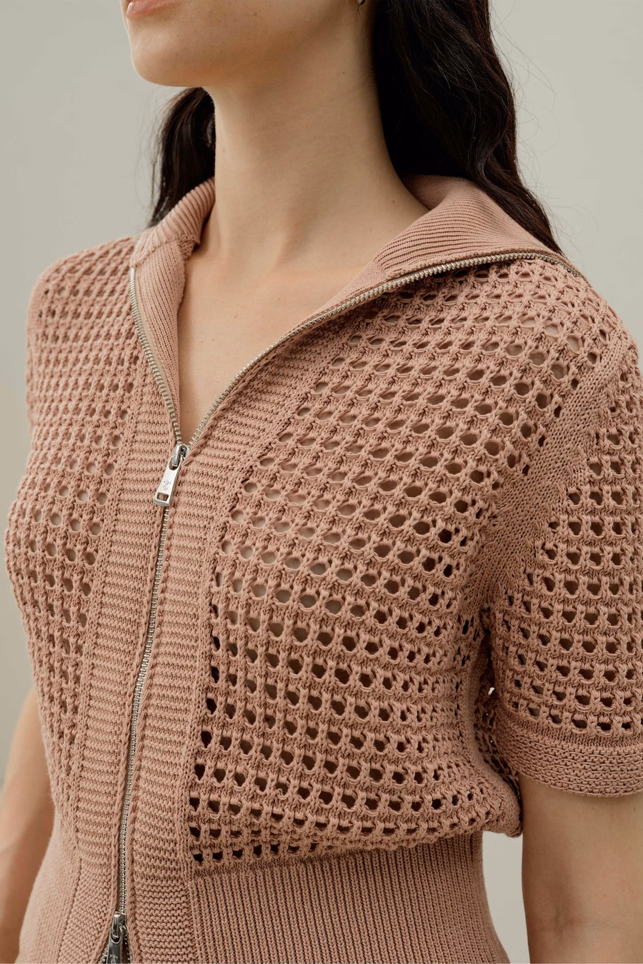 Toscana Pointelle Knit Double-Zip Cardigan
