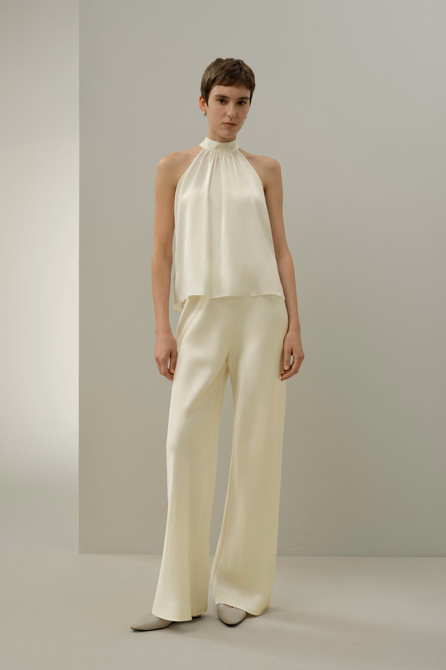 Minimalistic Allure Silk Halter Top