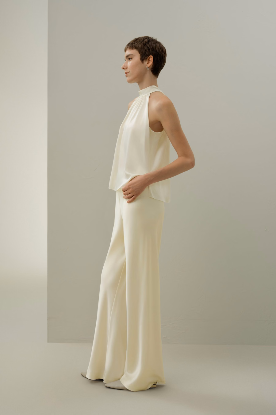Minimalistic Allure Silk Halter Top