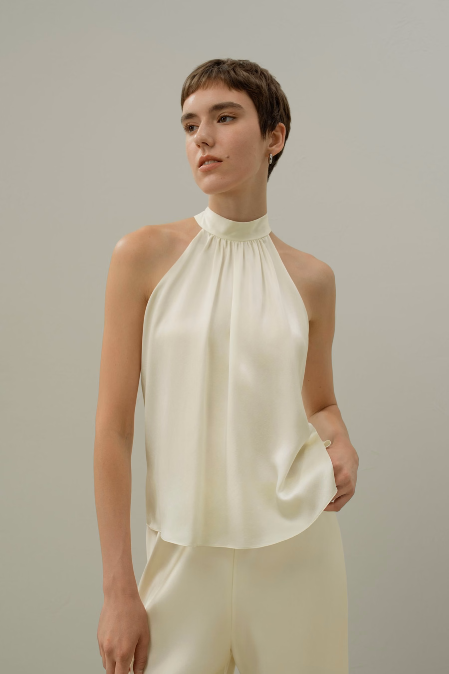 Minimalistic Allure Silk Halter Top