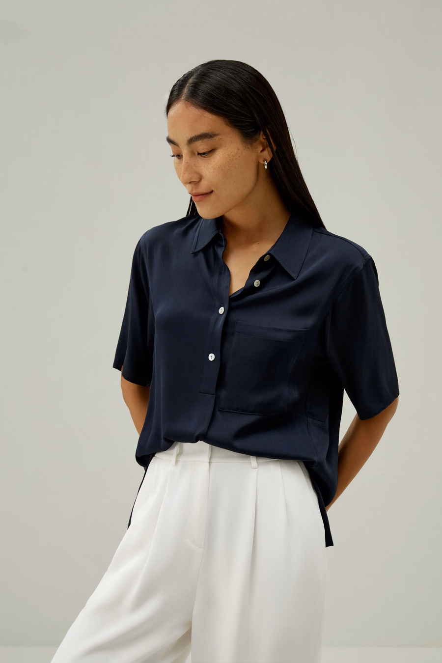 Half-Placket Short Sleeve Button Up Shirt