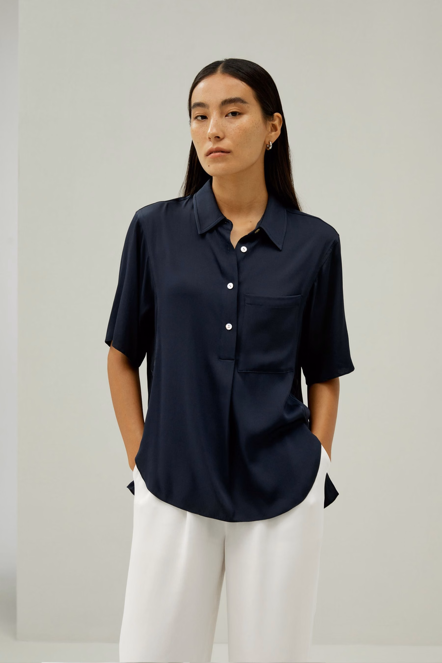 Half-Placket Short Sleeve Button Up Shirt