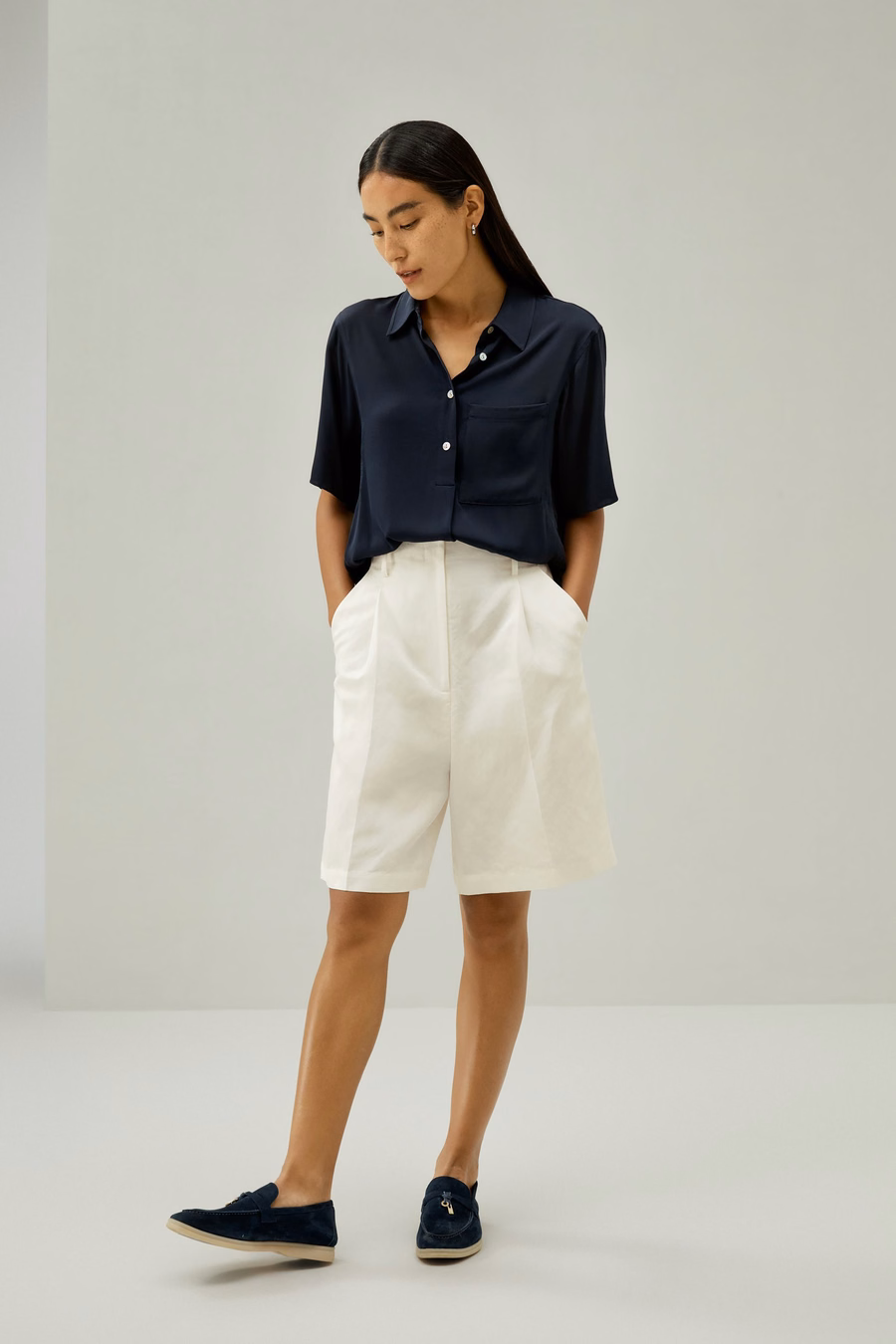 Half-Placket Short Sleeve Button Up Shirt