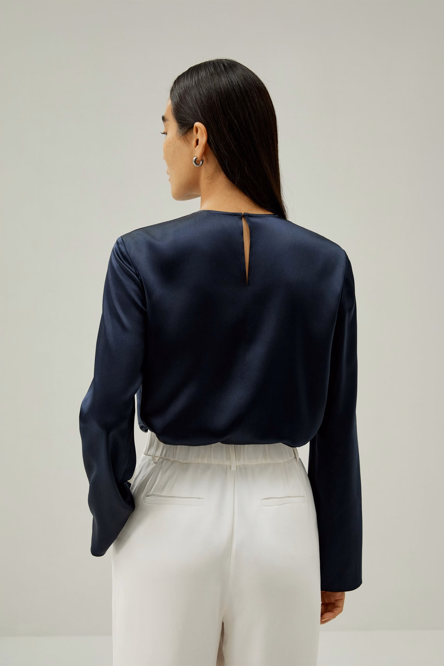 Silk Ruched-Neck Top