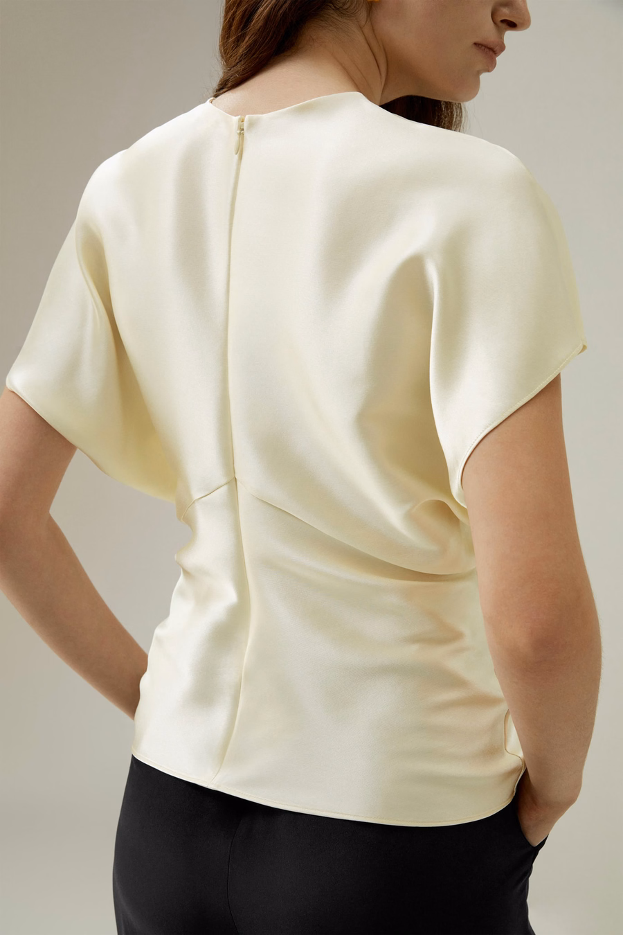 Short Batwing Sleeve Silk Contour Top
