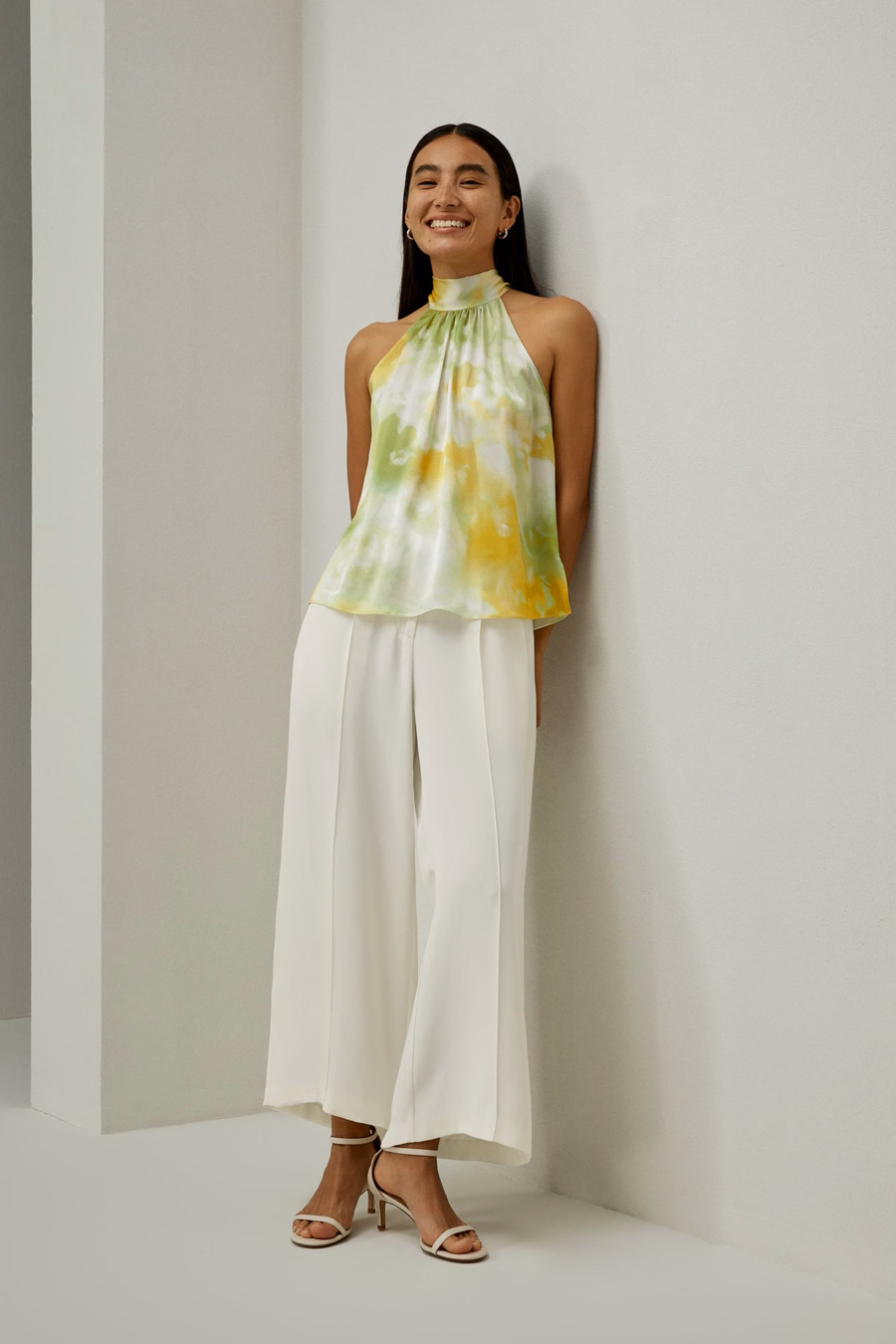 Print Silk Halter Neck Top