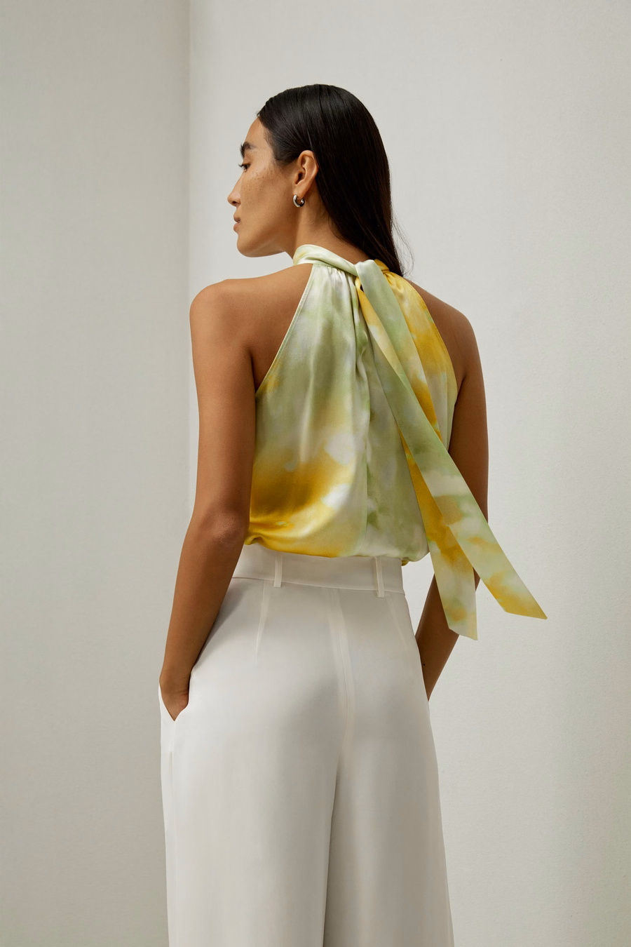 Print Silk Halter Neck Top