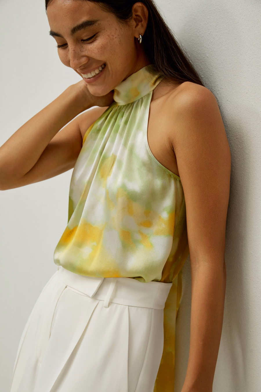 Print Silk Halter Neck Top