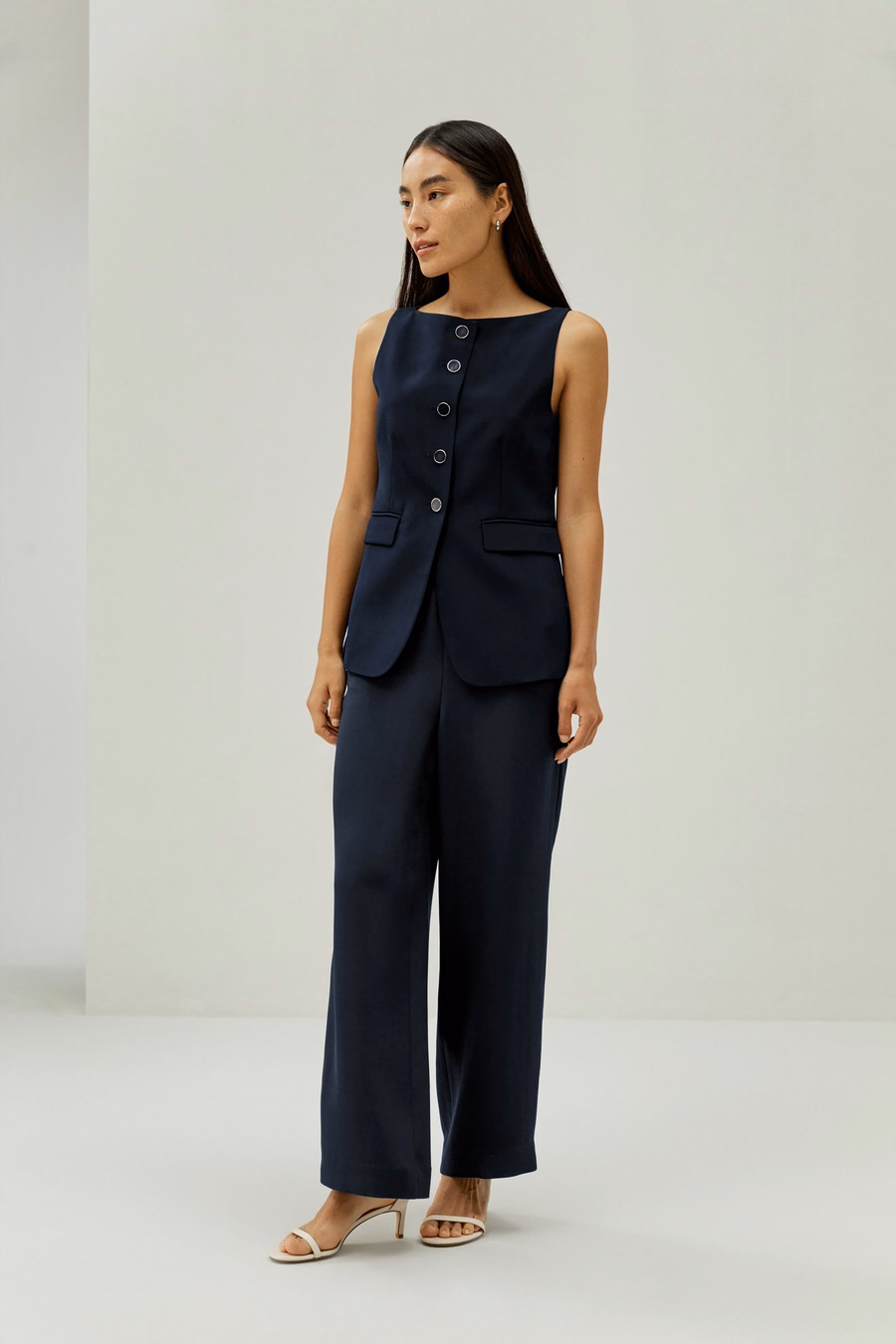 Button Up Blazer Silk Vest
