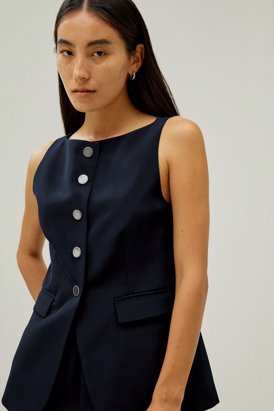 Button Up Blazer Silk Vest