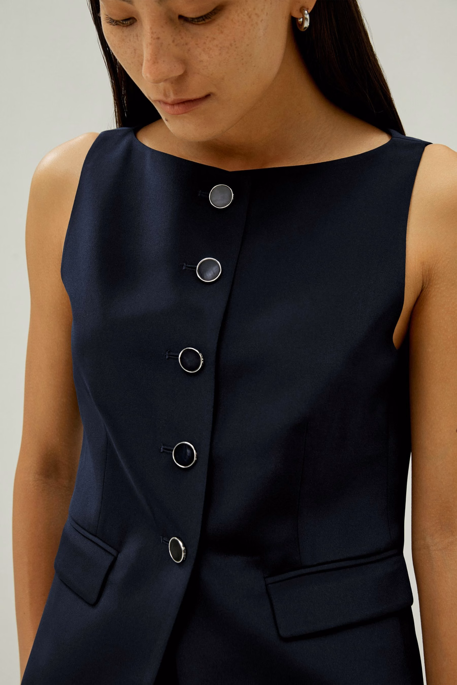 Button Up Blazer Silk Vest