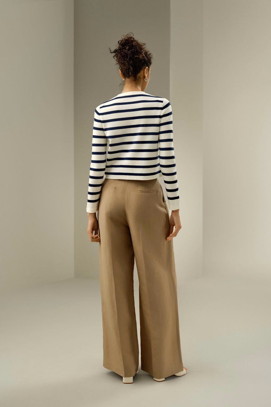Front-Pleated Silk-Linen Blend Trousers