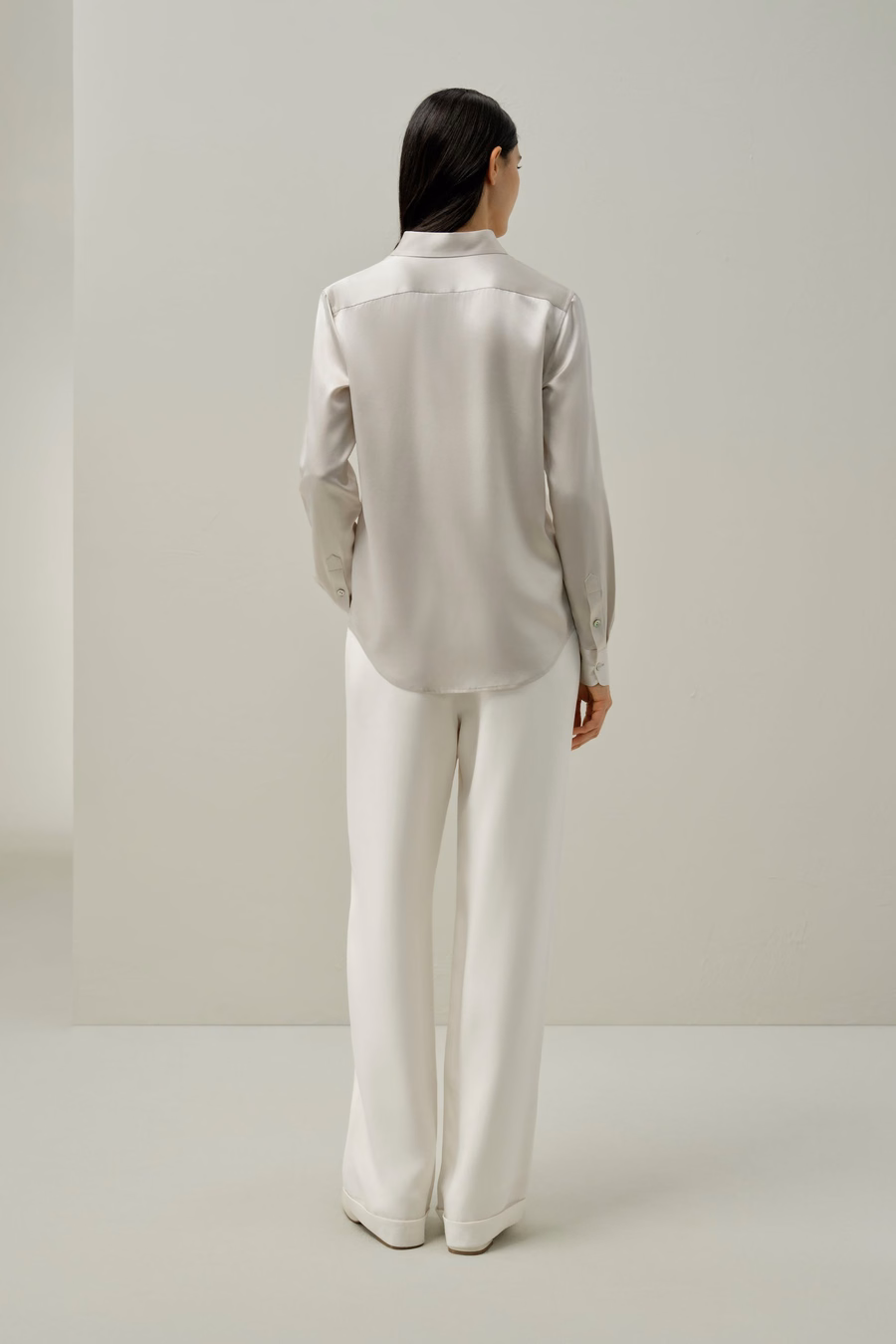 Spread Collar Silk Shirt
