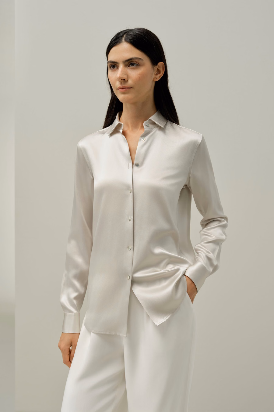 Spread Collar Silk Shirt