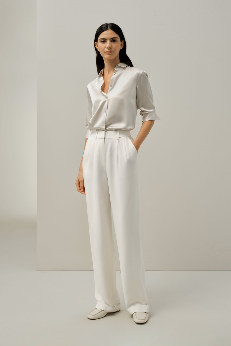 Spread Collar Silk Shirt