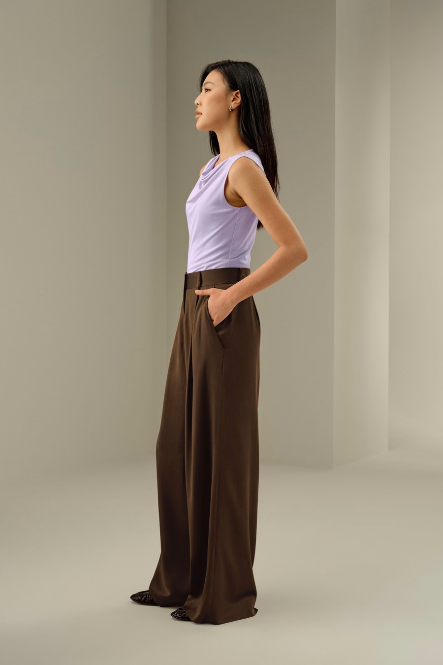 Silk Jersey Cowl-neck Sleeveless Top