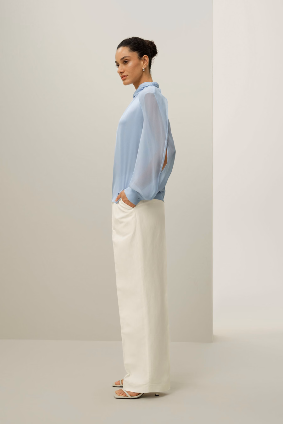 Side Slit Lantern Sleeve Blouse
