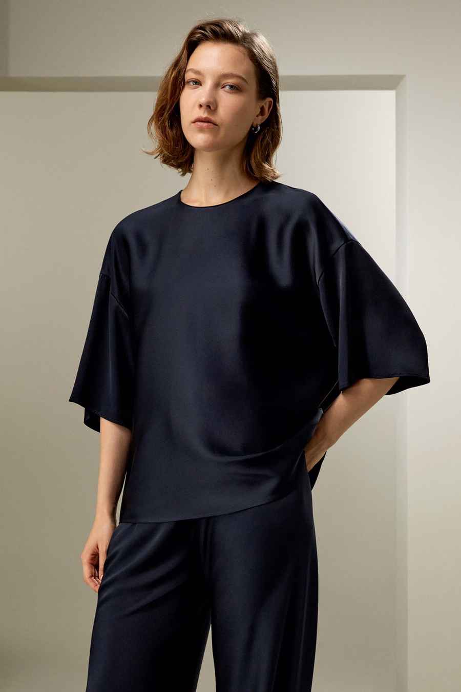 Relaxed Silk Crewneck Blouse