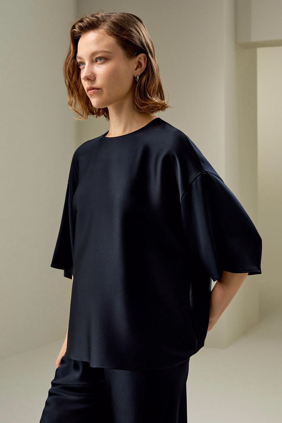 Relaxed Silk Crewneck Blouse