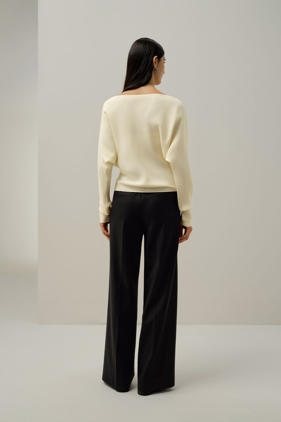 Long Sleeve Gathered Silk Top