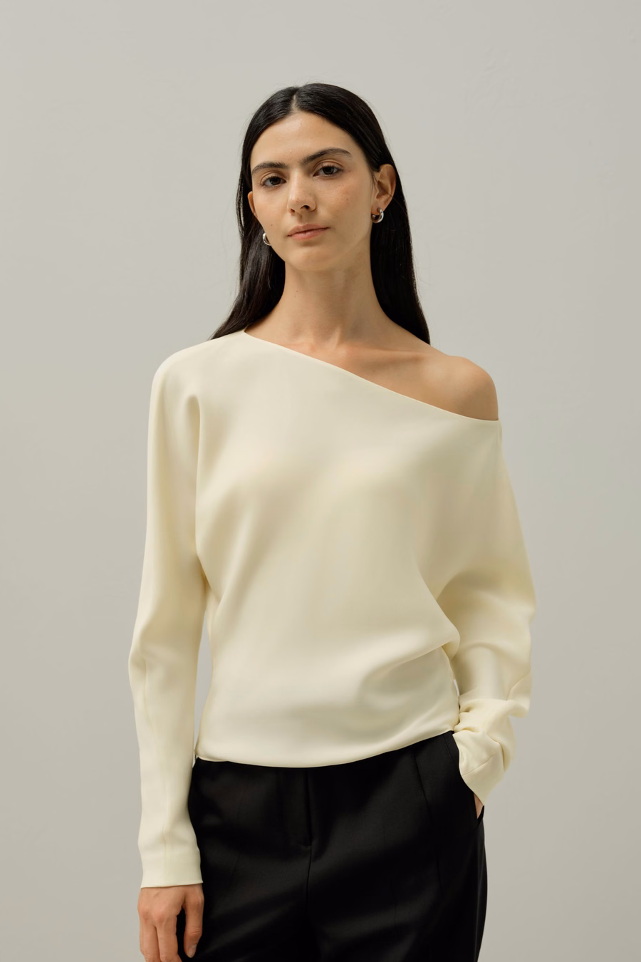 Long Sleeve Gathered Silk Top