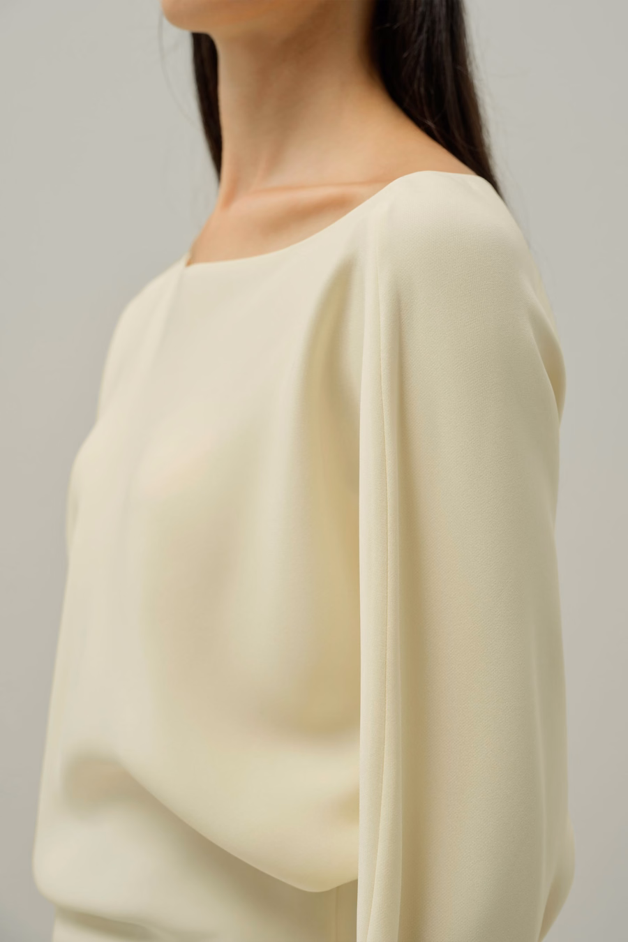 Long Sleeve Gathered Silk Top