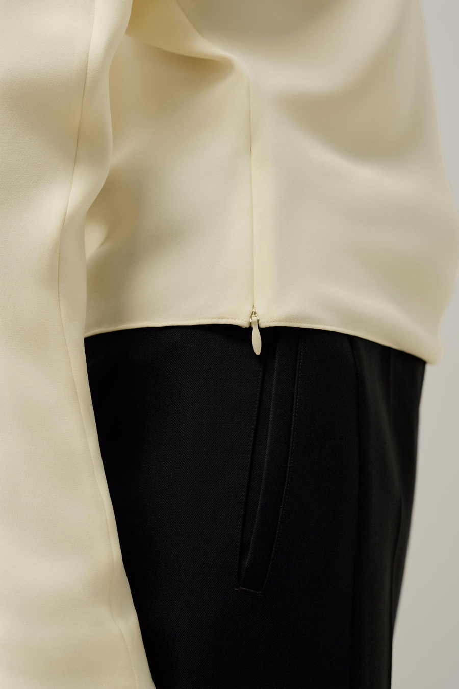 Long Sleeve Gathered Silk Top