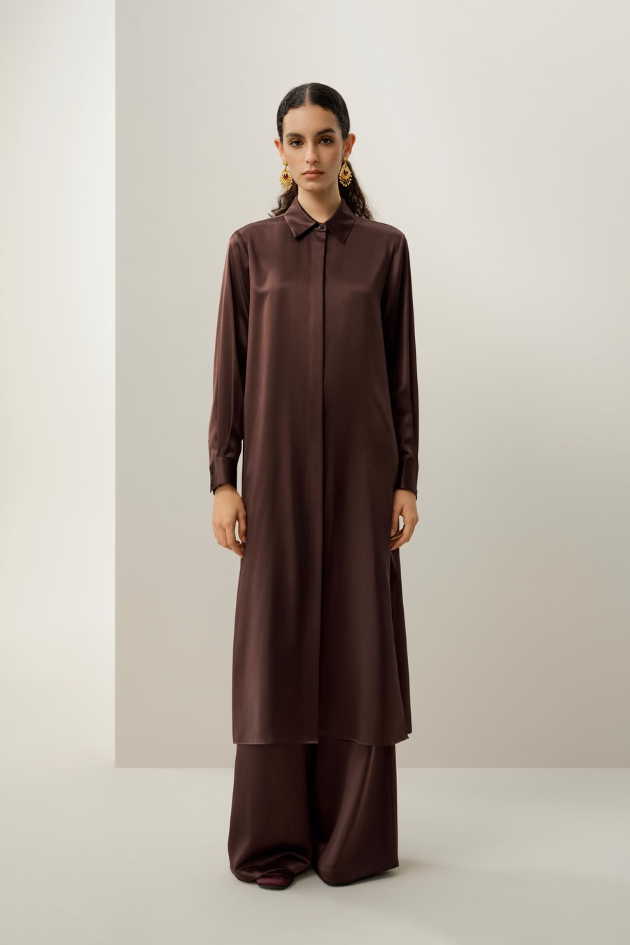 Silk Charmeuse Shirt Dress