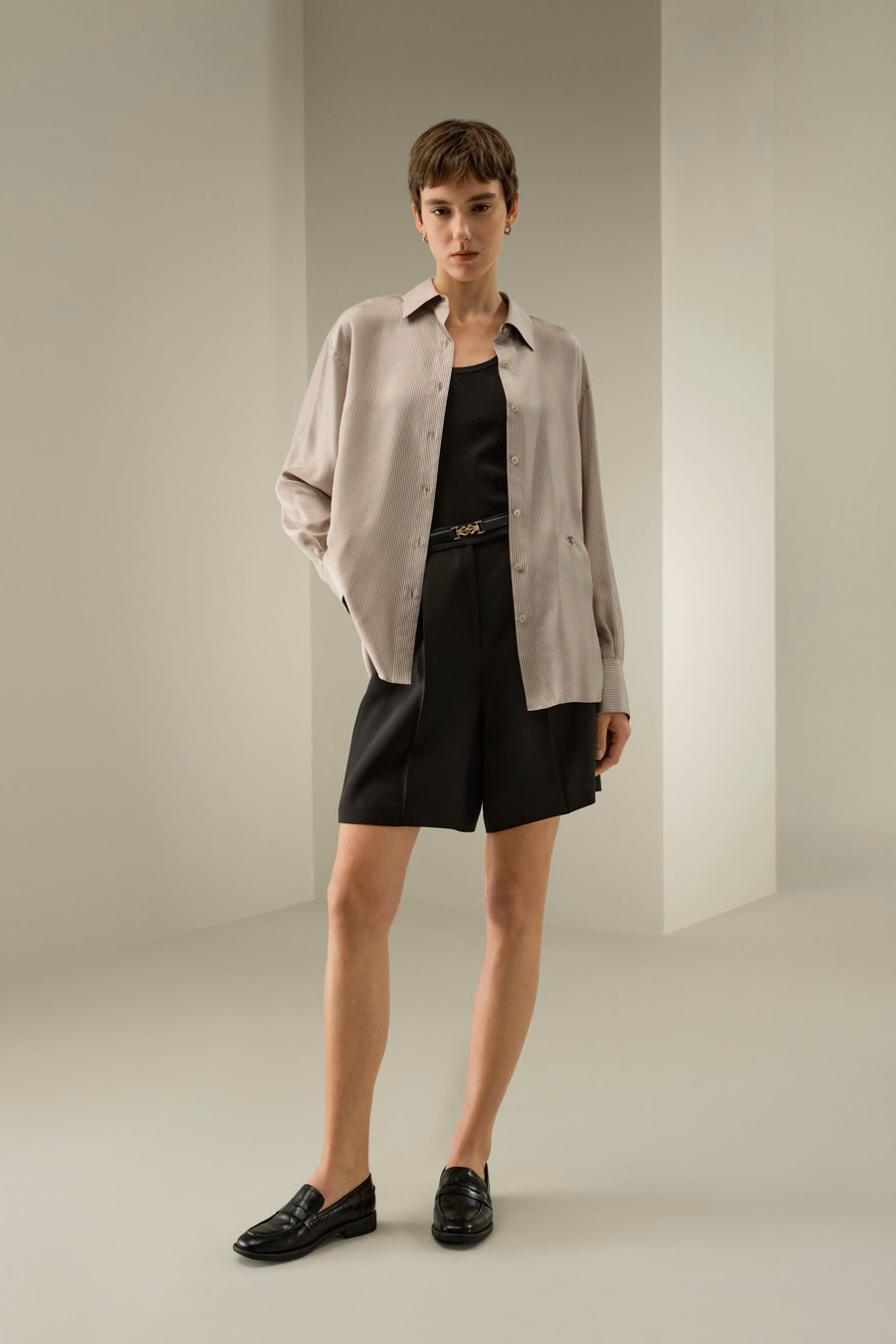 Pinstriped Oversized Silk Shirt