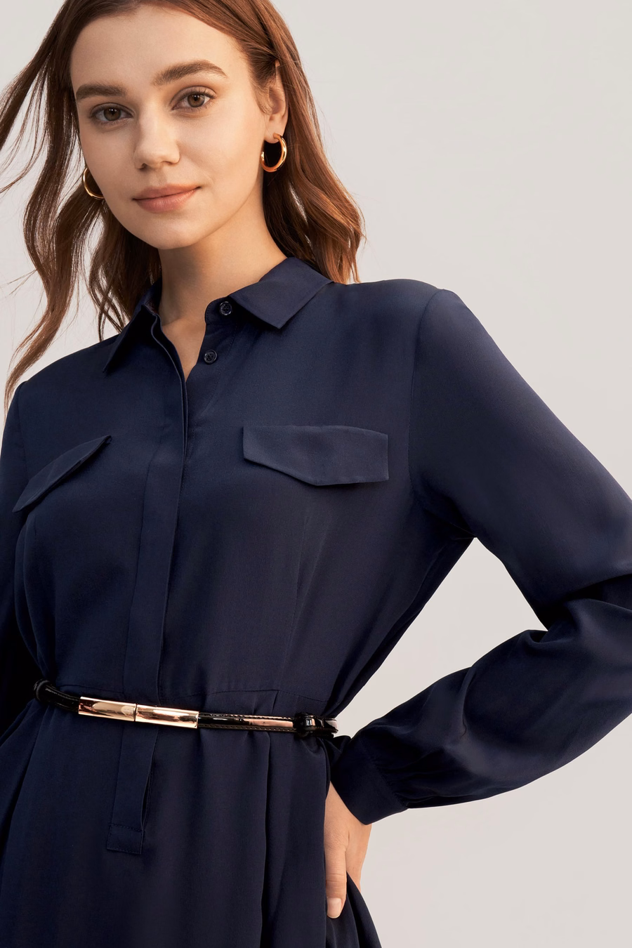Women's Long Sleeve Retro Graceful Silk Dress