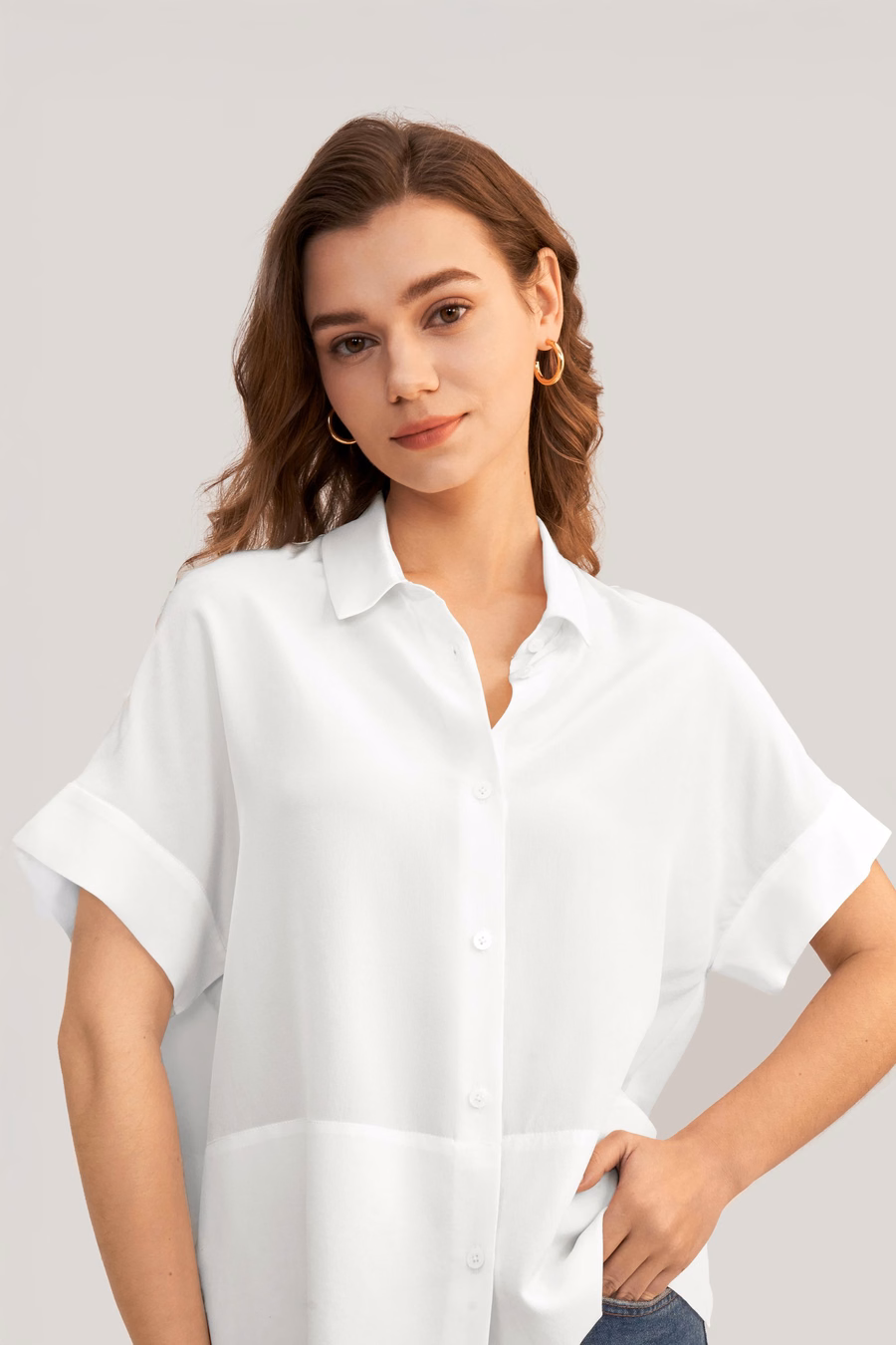 Casual Short Sleeves Loose Silk T-Shirt