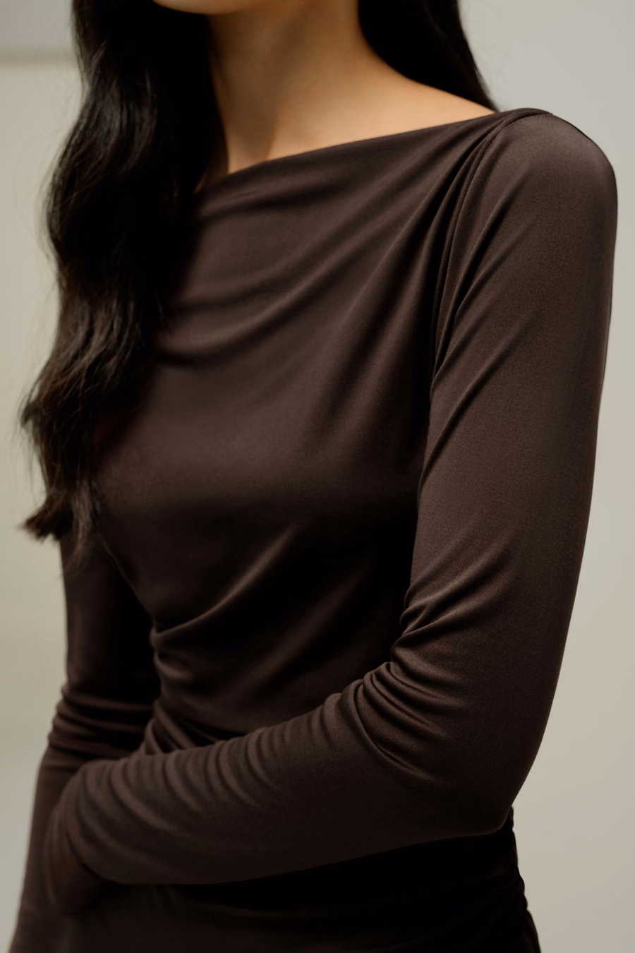 Elegant Silk Jersey Rouched Midi Dress