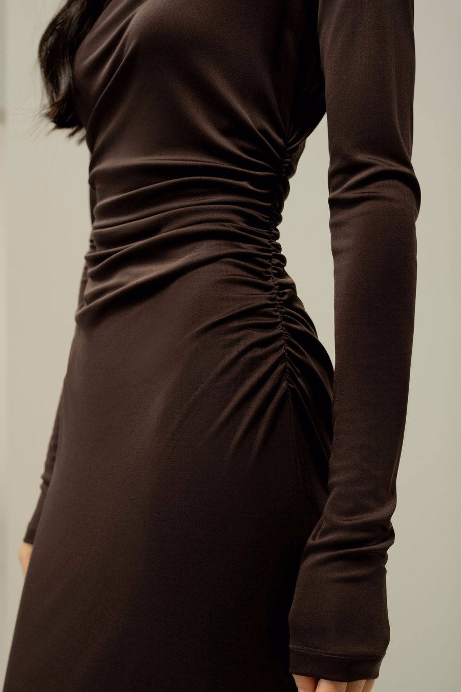 Elegant Silk Jersey Rouched Midi Dress