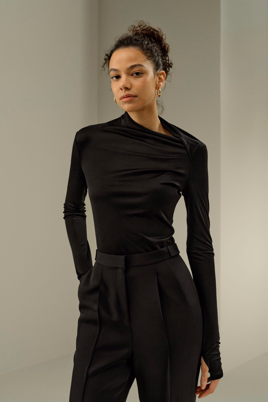 Slim Fitted Silk Jersey Long Sleeve Top