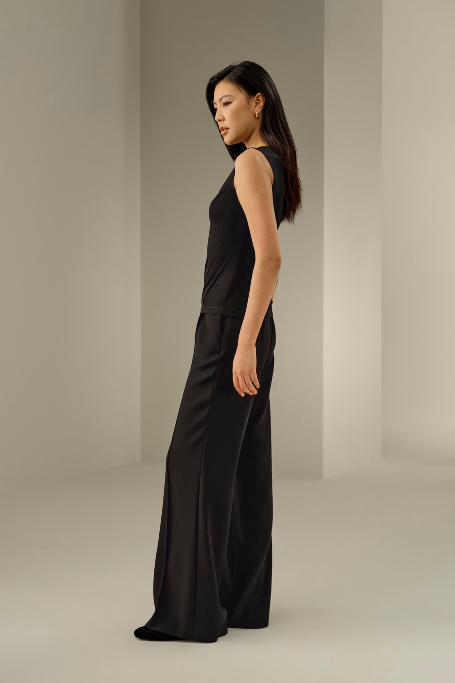 Silk Jersey Cowl-neck Sleeveless Top