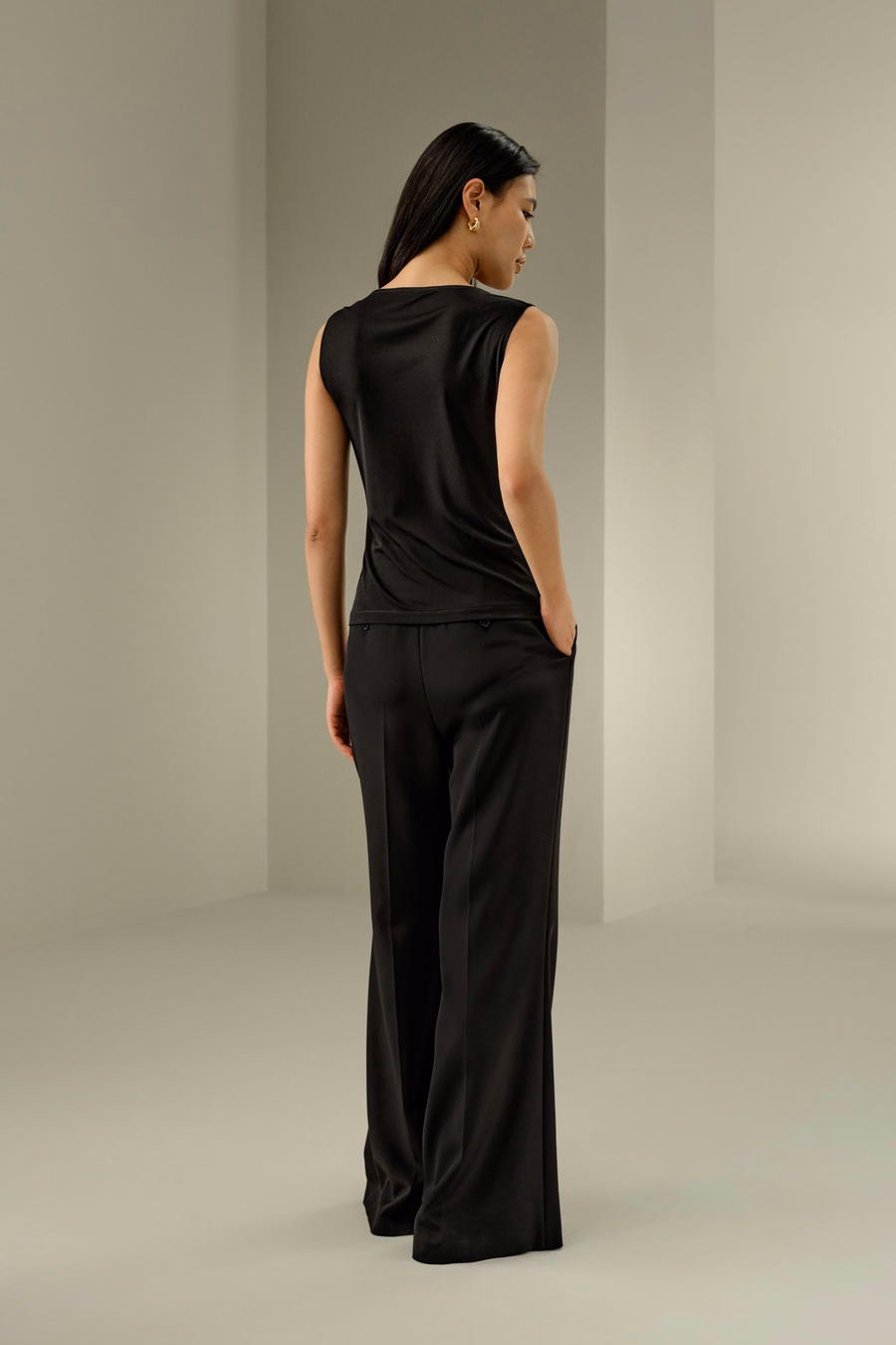Silk Jersey Cowl-neck Sleeveless Top
