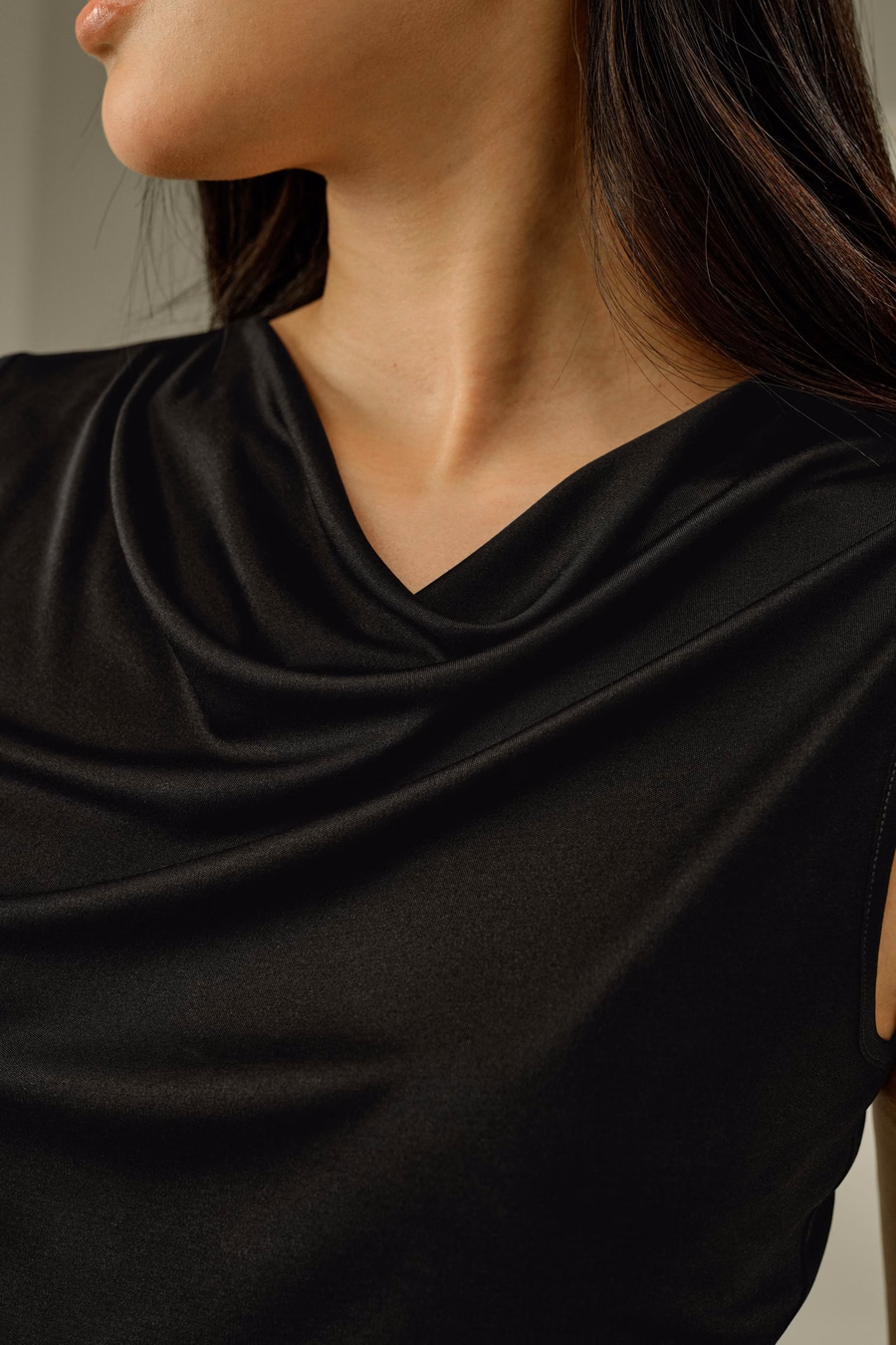 Silk Jersey Cowl-neck Sleeveless Top