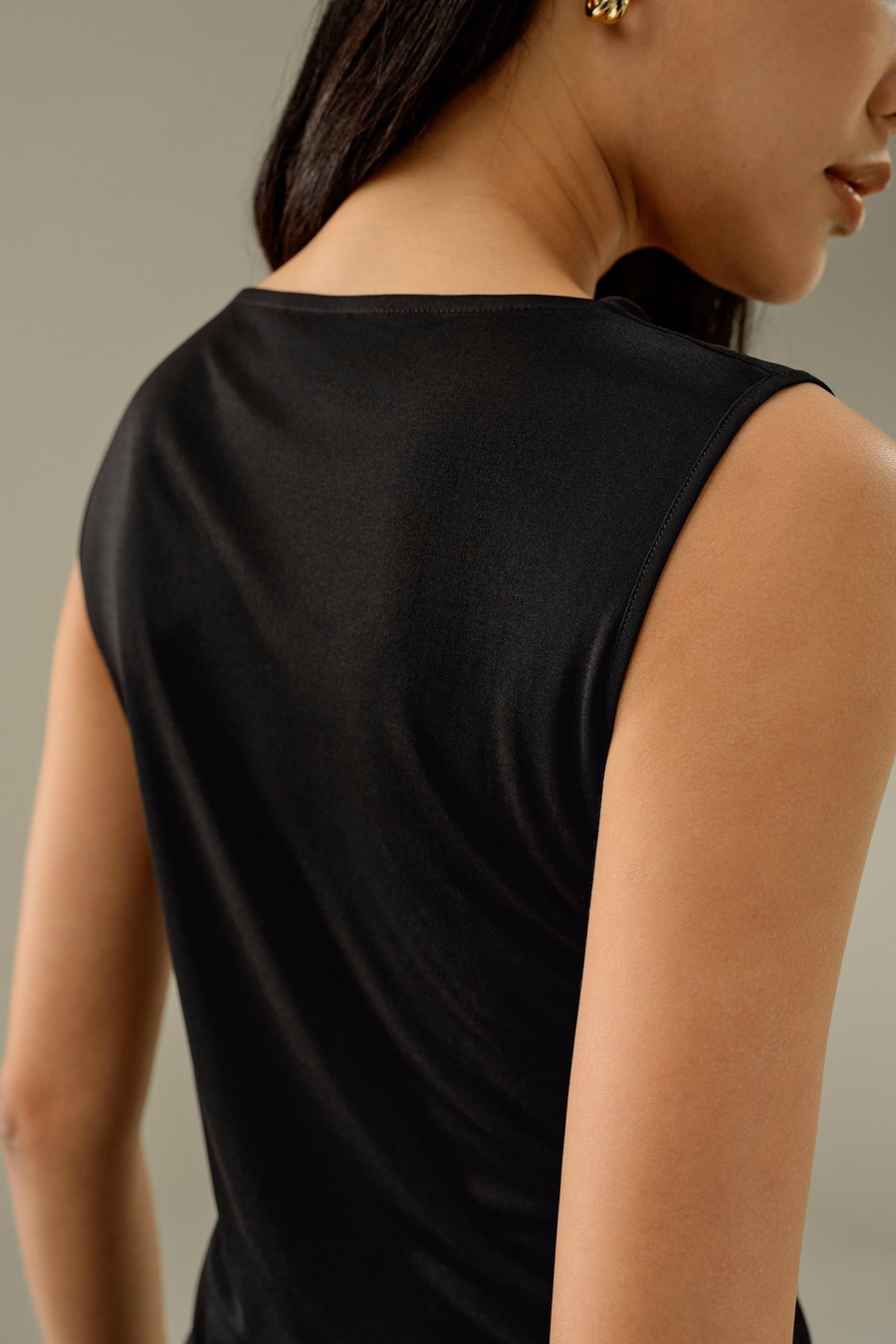 Silk Jersey Cowl-neck Sleeveless Top