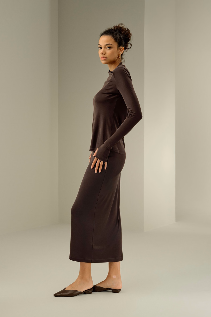 Slim Fitted Silk Jersey Long Sleeve Top
