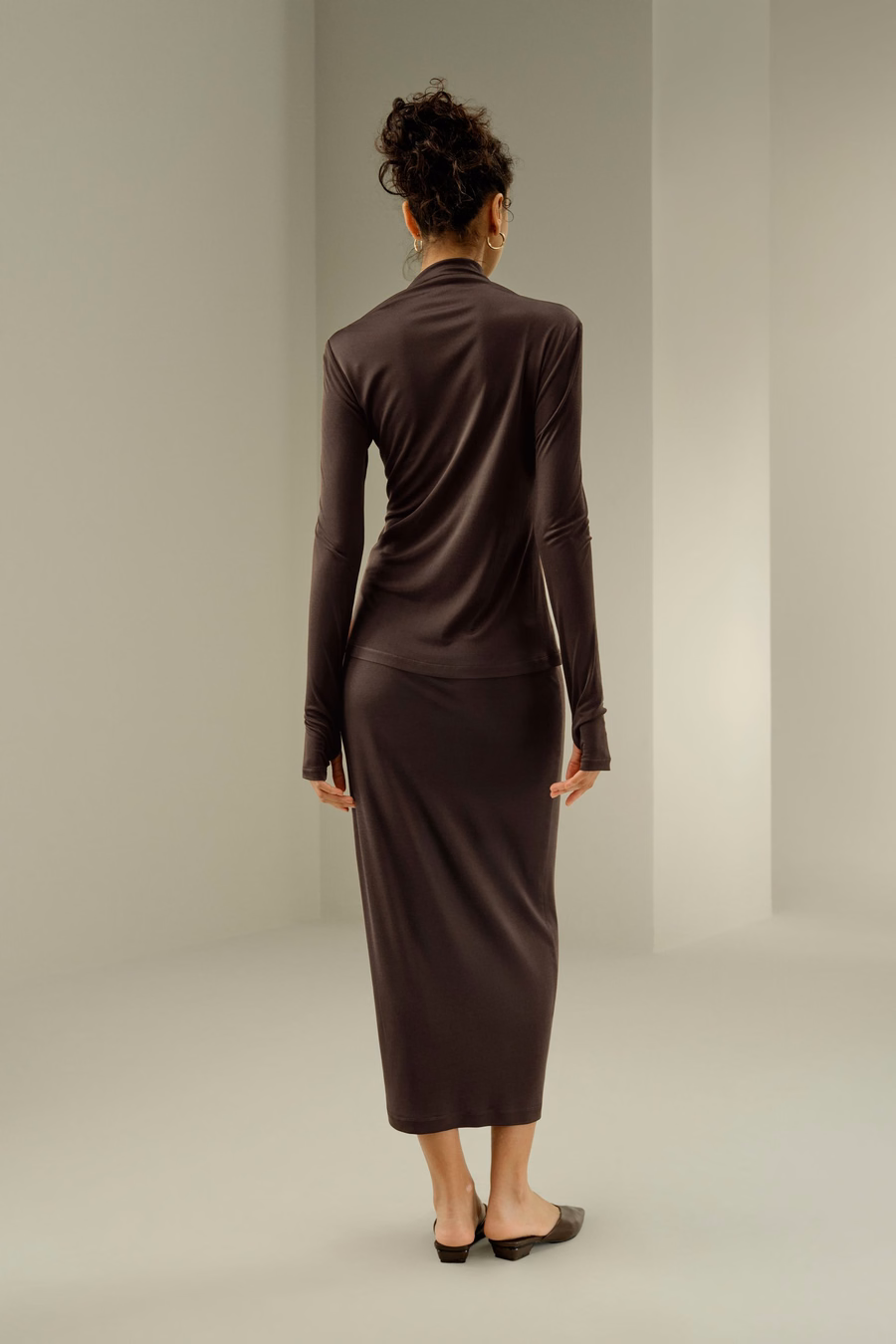 Slim Fitted Silk Jersey Long Sleeve Top