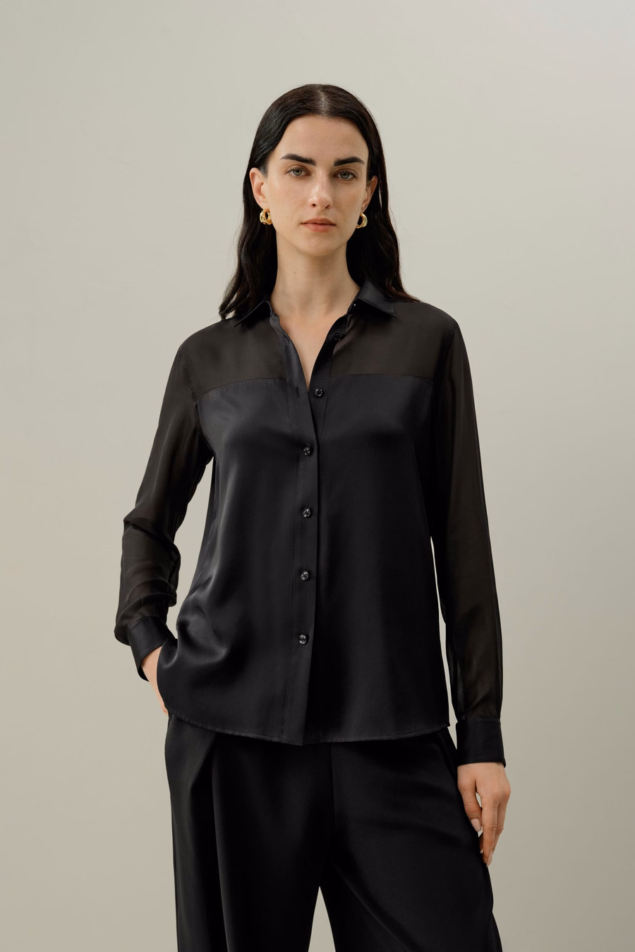 Button Down Silk Organza Shirt