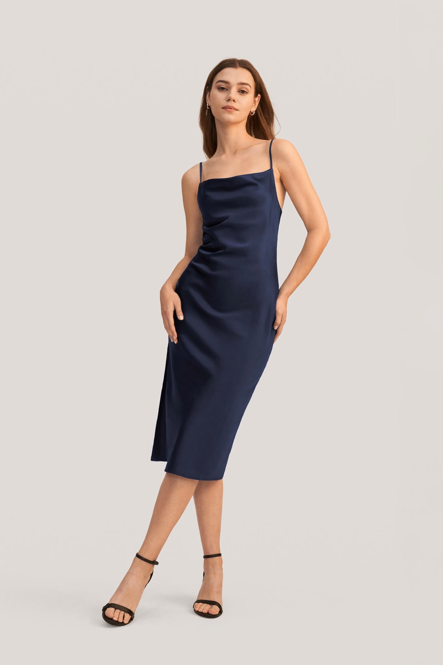 Elegant Alluring Cowl Neck Silk Dress