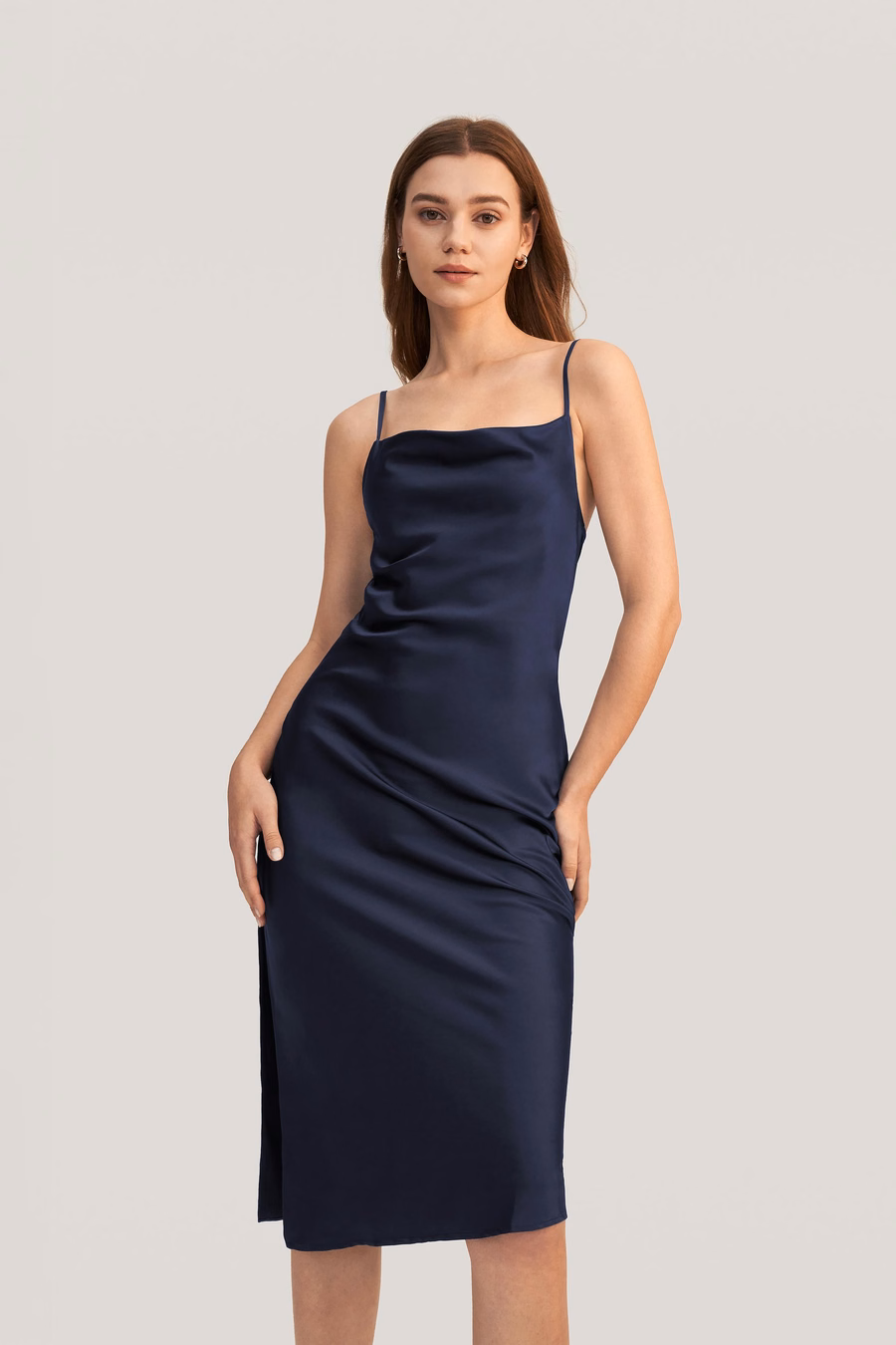 Elegant Alluring Cowl Neck Silk Dress