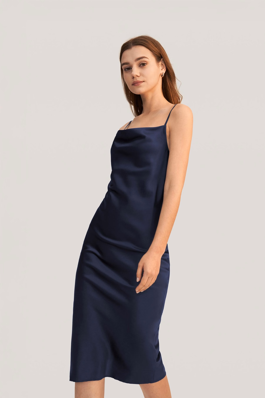 Elegant Alluring Cowl Neck Silk Dress