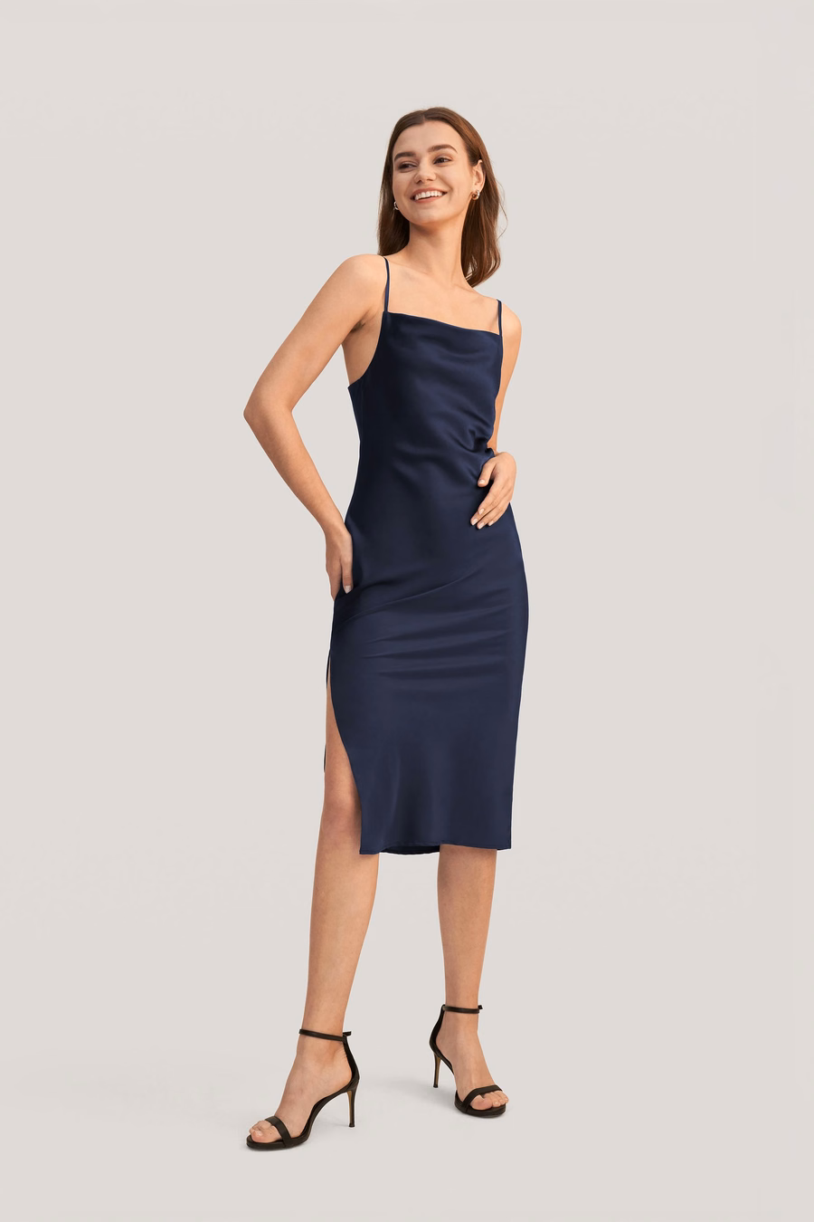 Elegant Alluring Cowl Neck Silk Dress