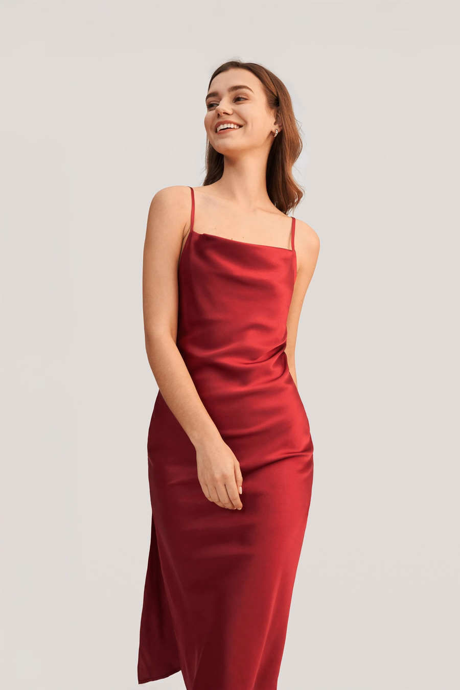 Elegant Alluring Cowl Neck Silk Dress