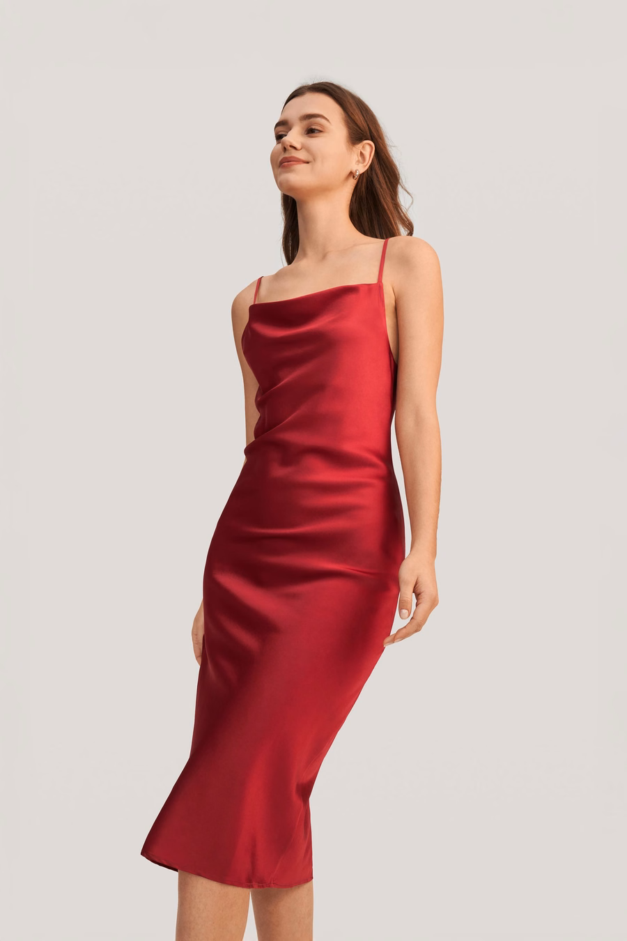 Elegant Alluring Cowl Neck Silk Dress
