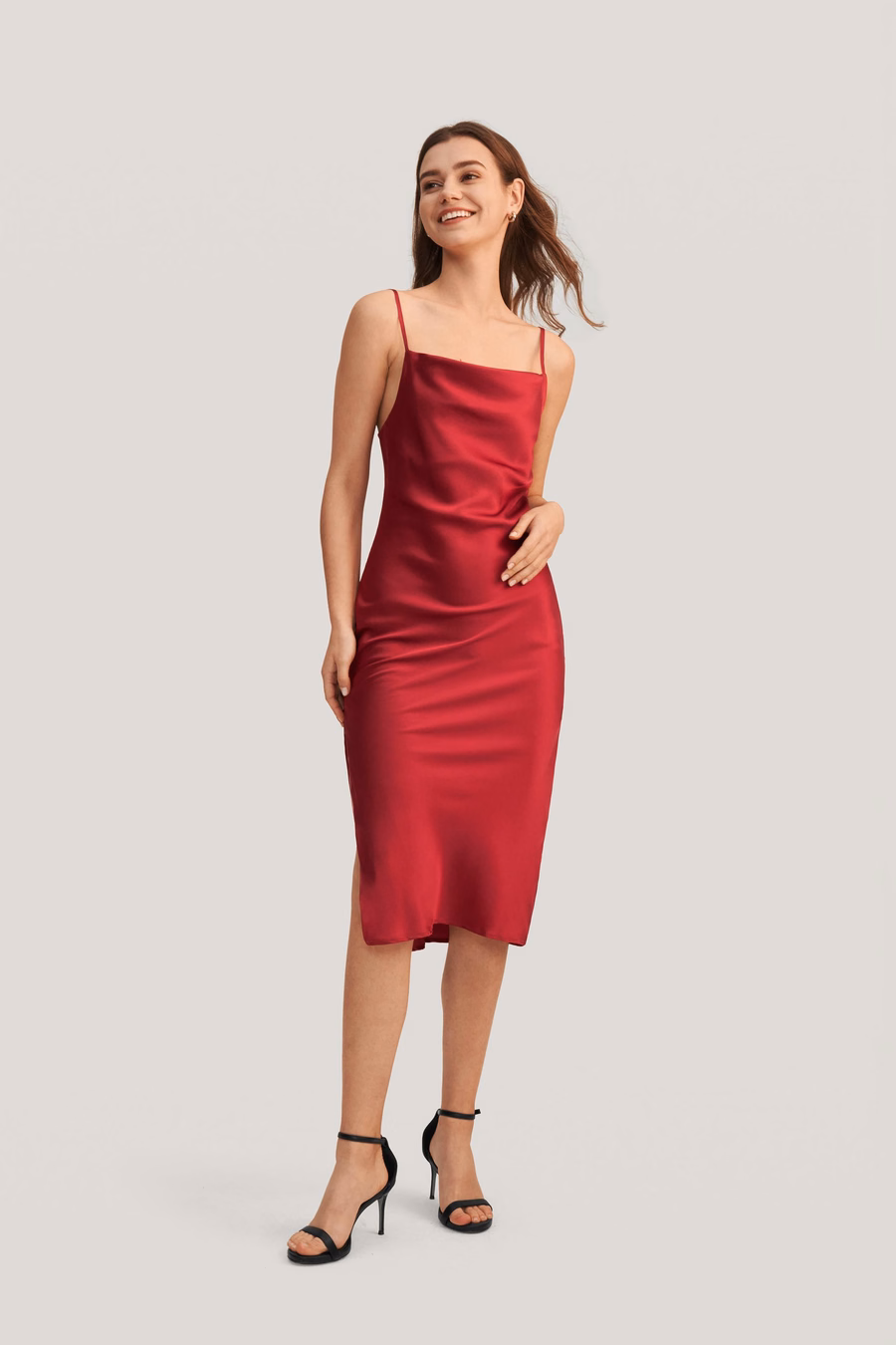 Elegant Alluring Cowl Neck Silk Dress